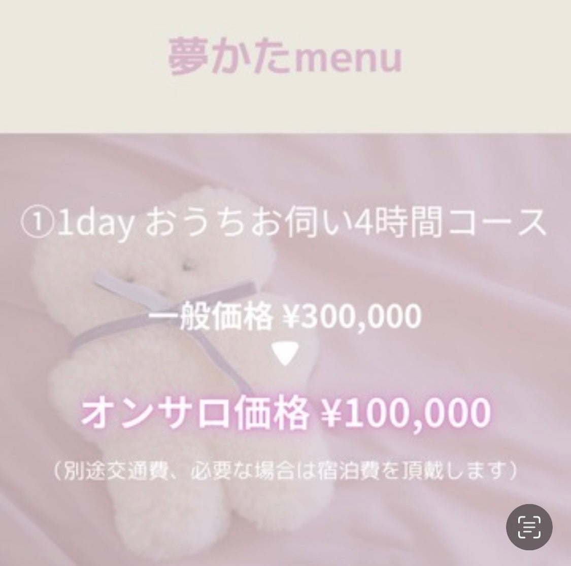 【BFMオンサロ価格】夢かた 1dayおうちお伺い4時間コース